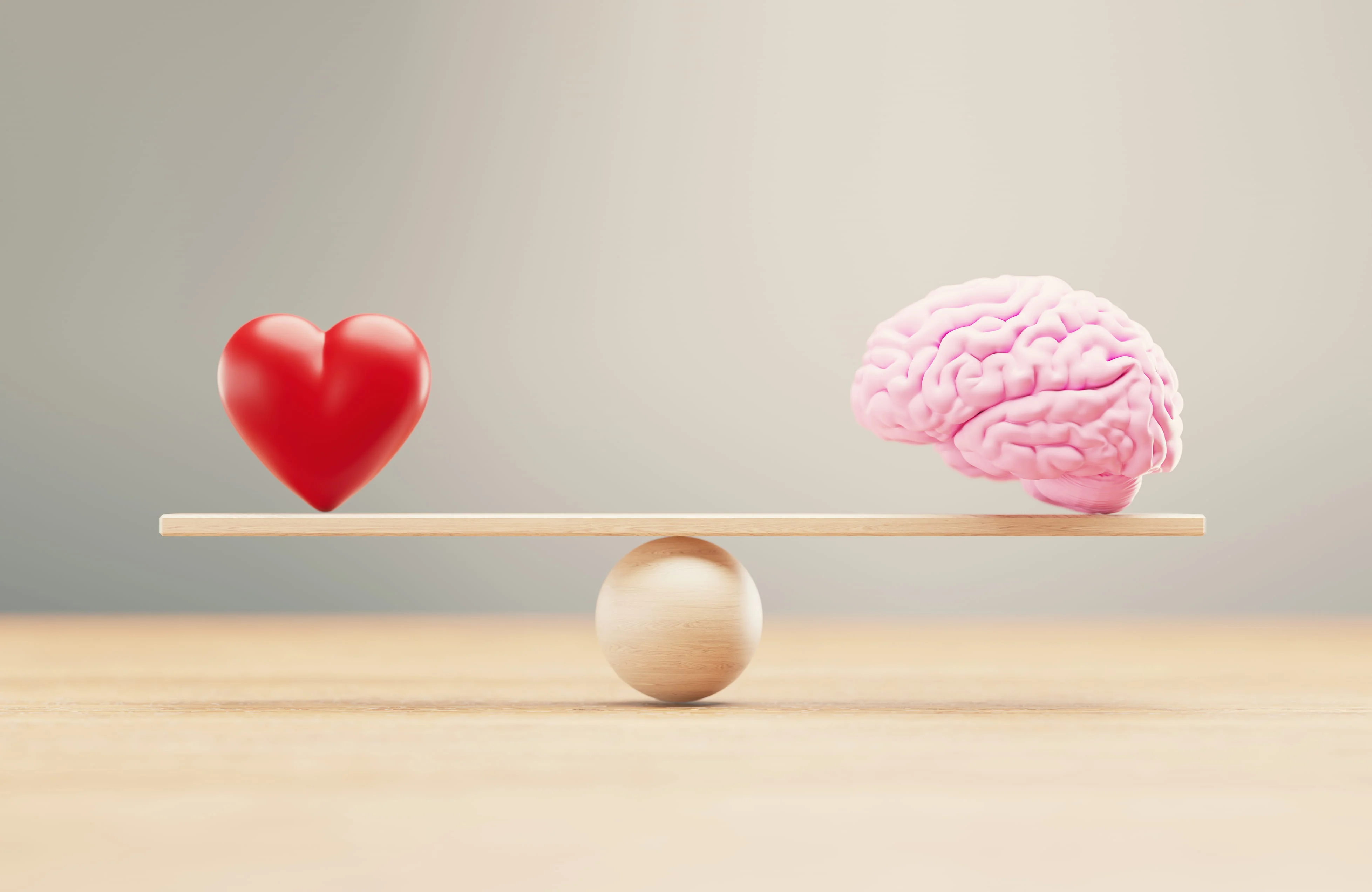 Illustration of a heart and brain representing emotion and logic
