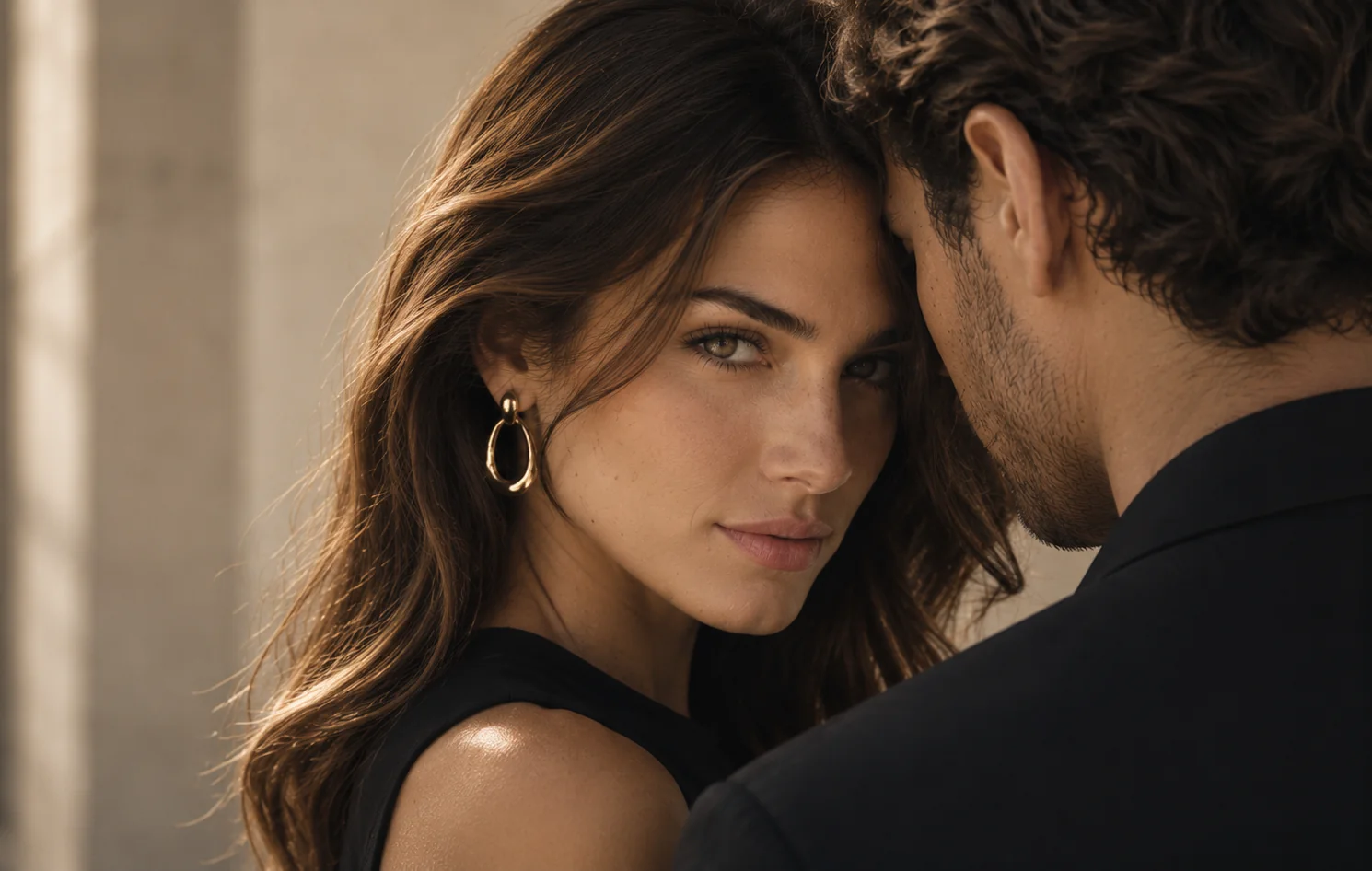 Couple standing close together in a romantic moment