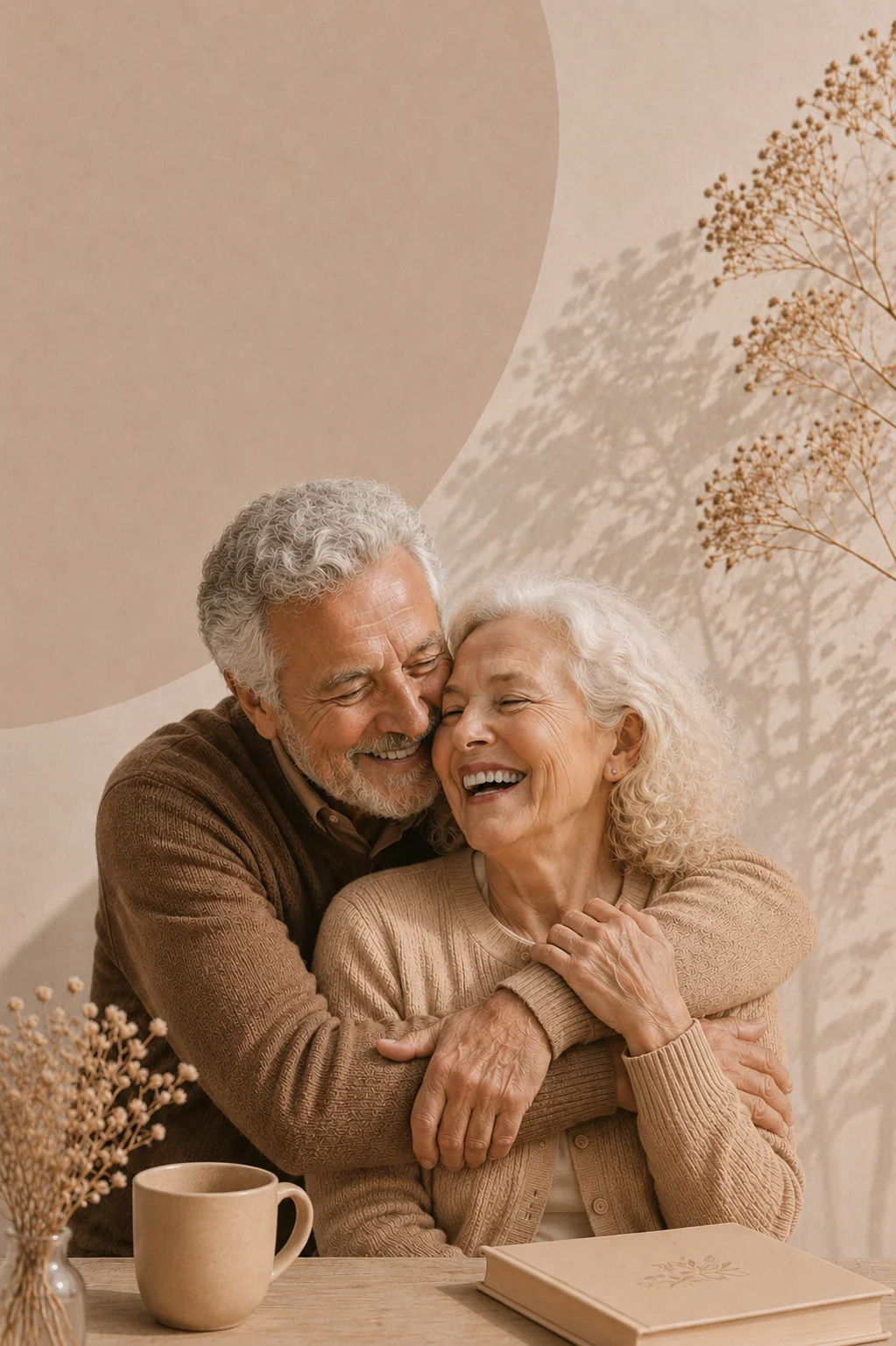 Senior couple embracing after finding love later in life