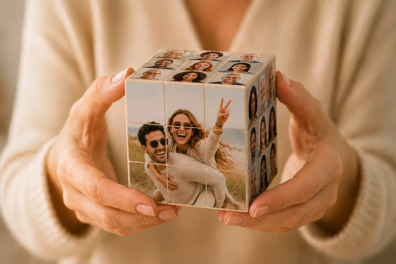 Cube featuring a happy couple and carefully selected matchmaking profiles