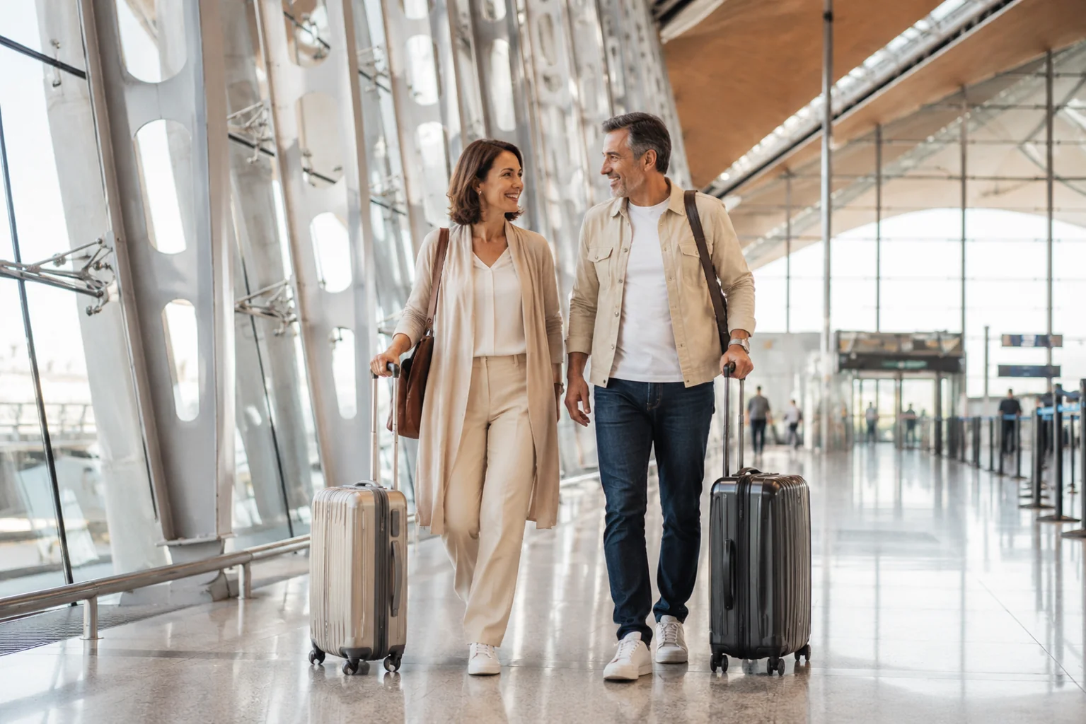 A couple meeting at the airport